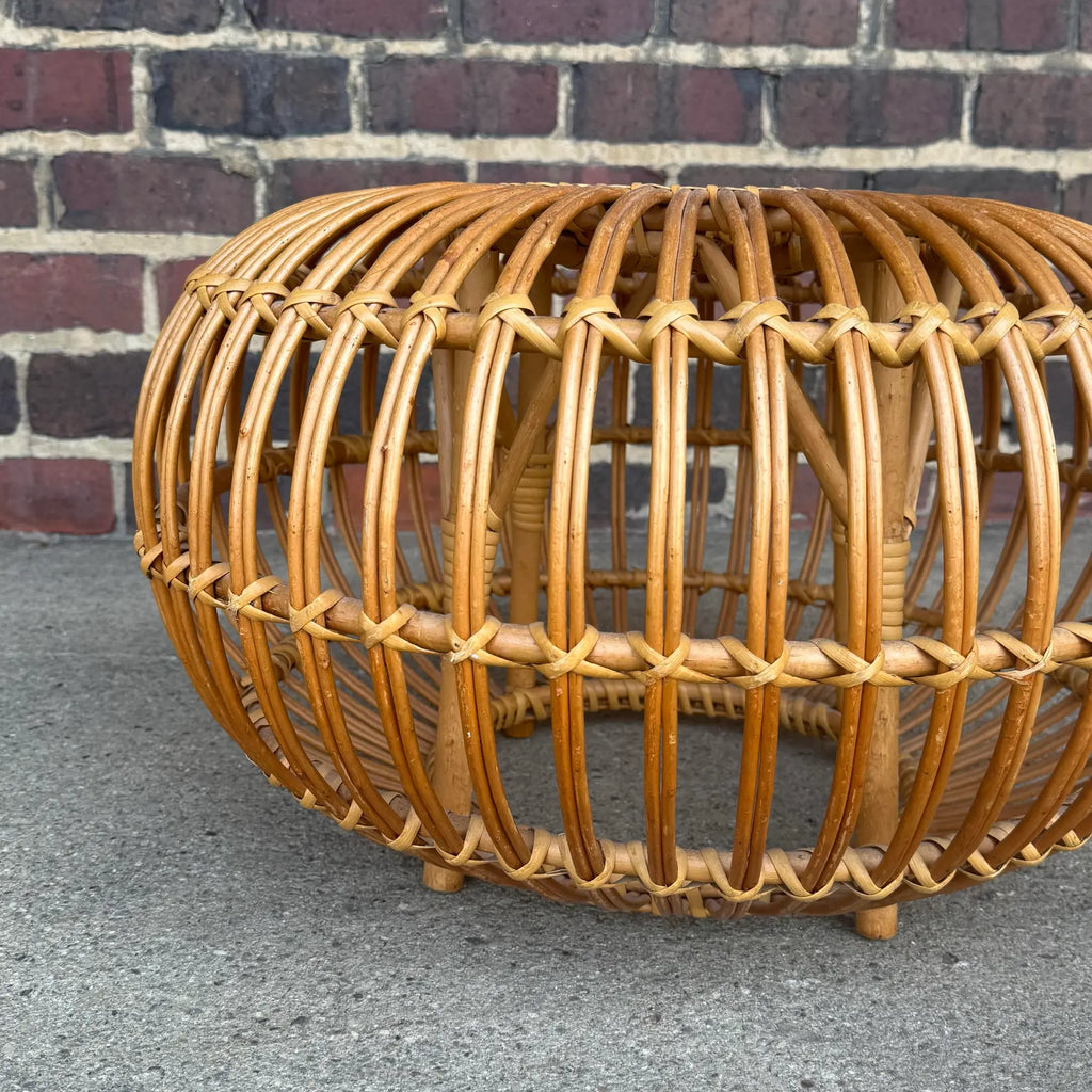 Franco Albini Style Rattan Ottoman in Lobster Pot Design