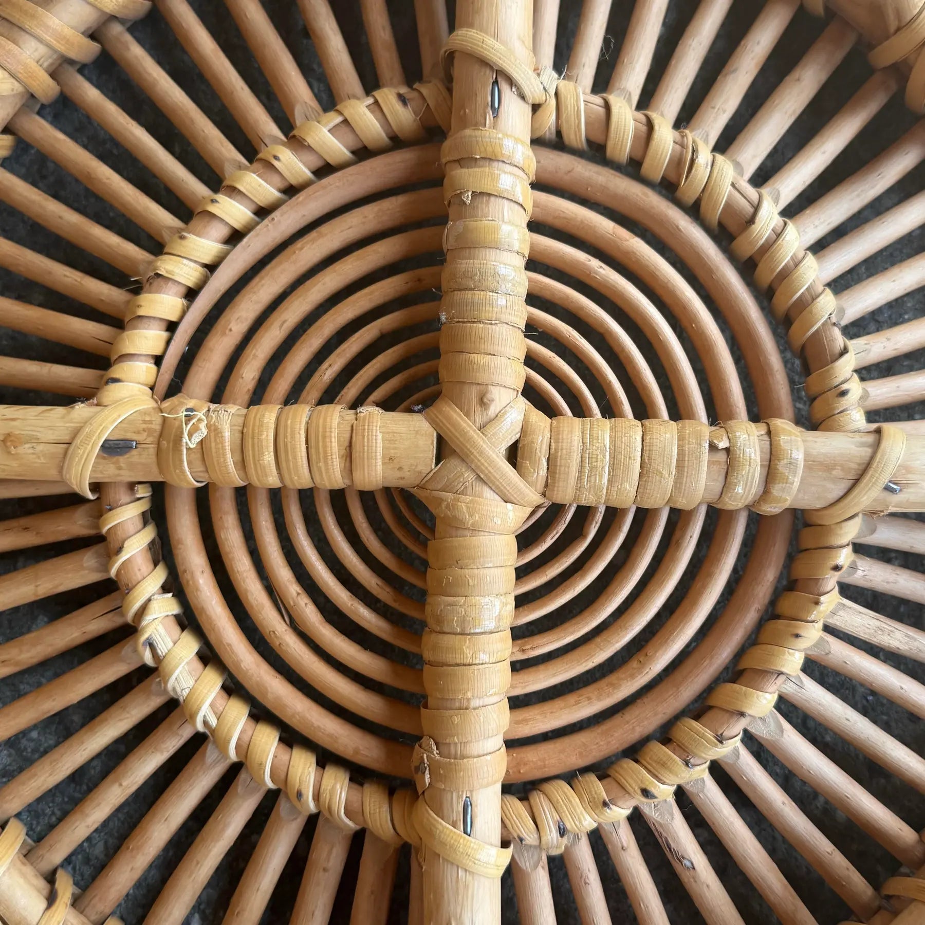 Franco Albini Style Rattan Ottoman in Lobster Pot Design