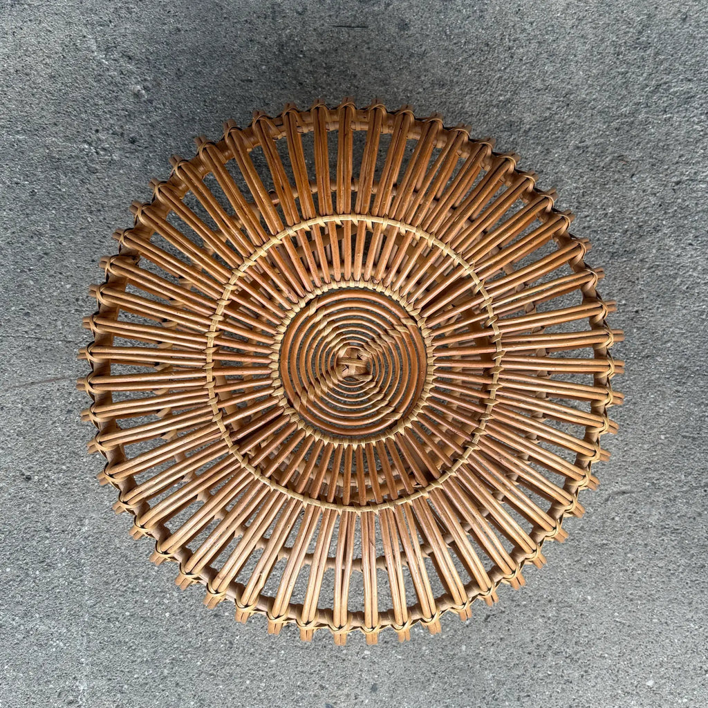 Franco Albini Style Rattan Ottoman in Lobster Pot Design