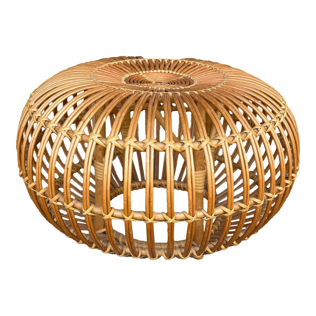Franco Albini Style Rattan Ottoman in Lobster Pot Design
