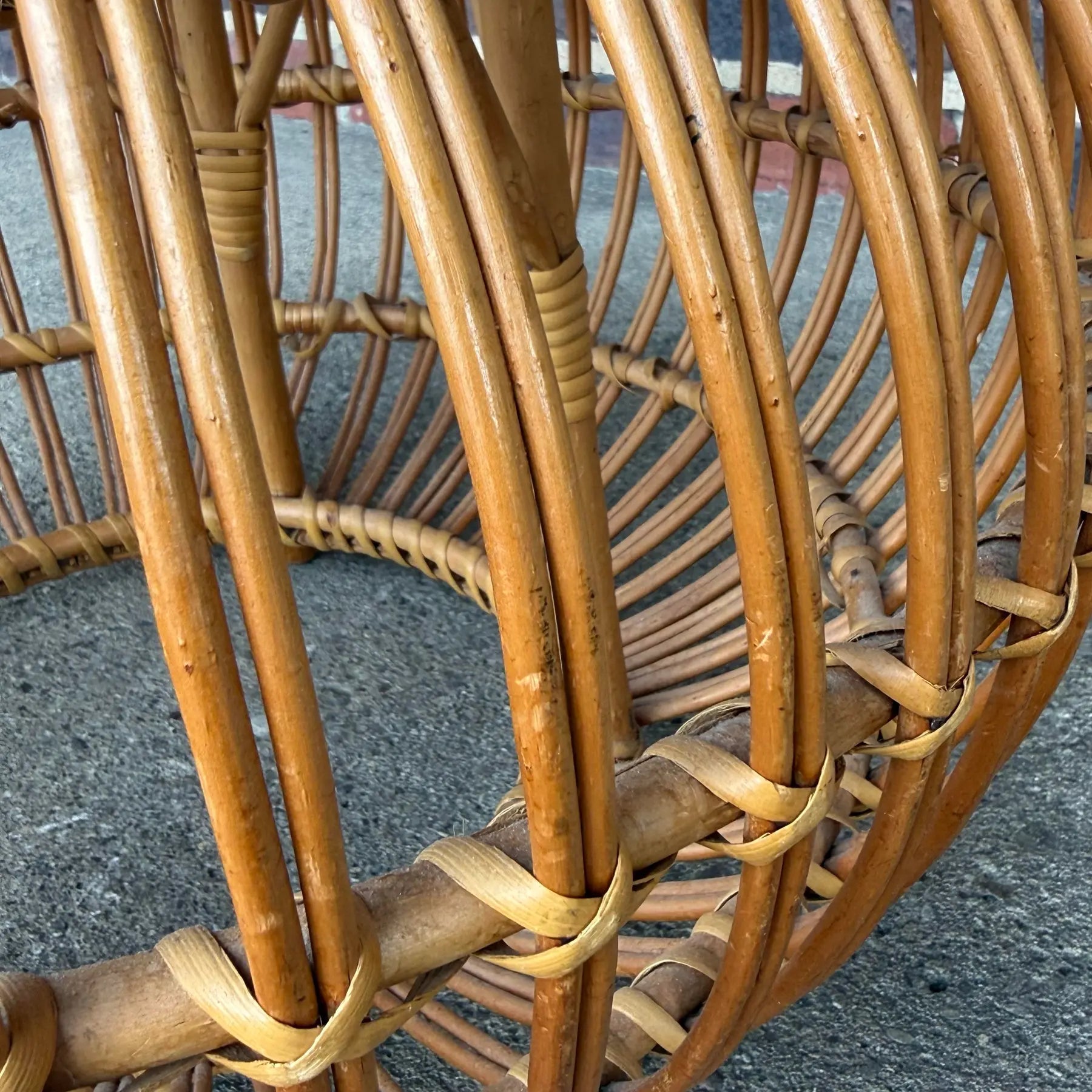 Franco Albini Style Rattan Ottoman in Lobster Pot Design