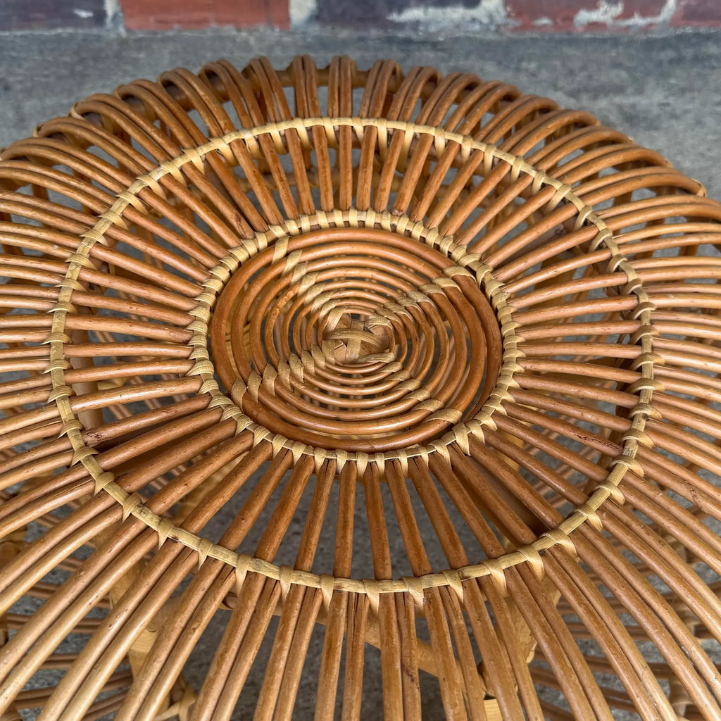 Franco Albini Style Rattan Ottoman in Lobster Pot Design