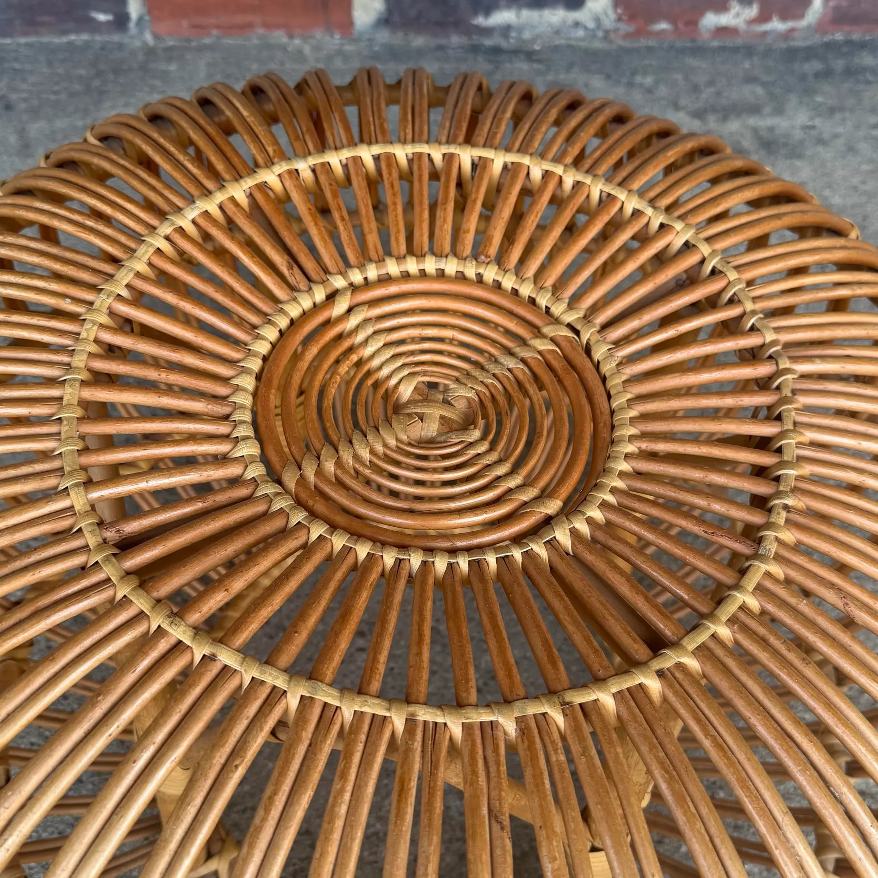Franco Albini Style Rattan Ottoman in Lobster Pot Design