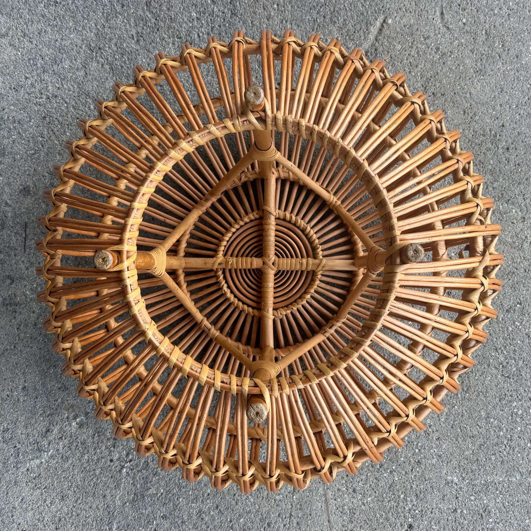 Franco Albini Style Rattan Ottoman in Lobster Pot Design