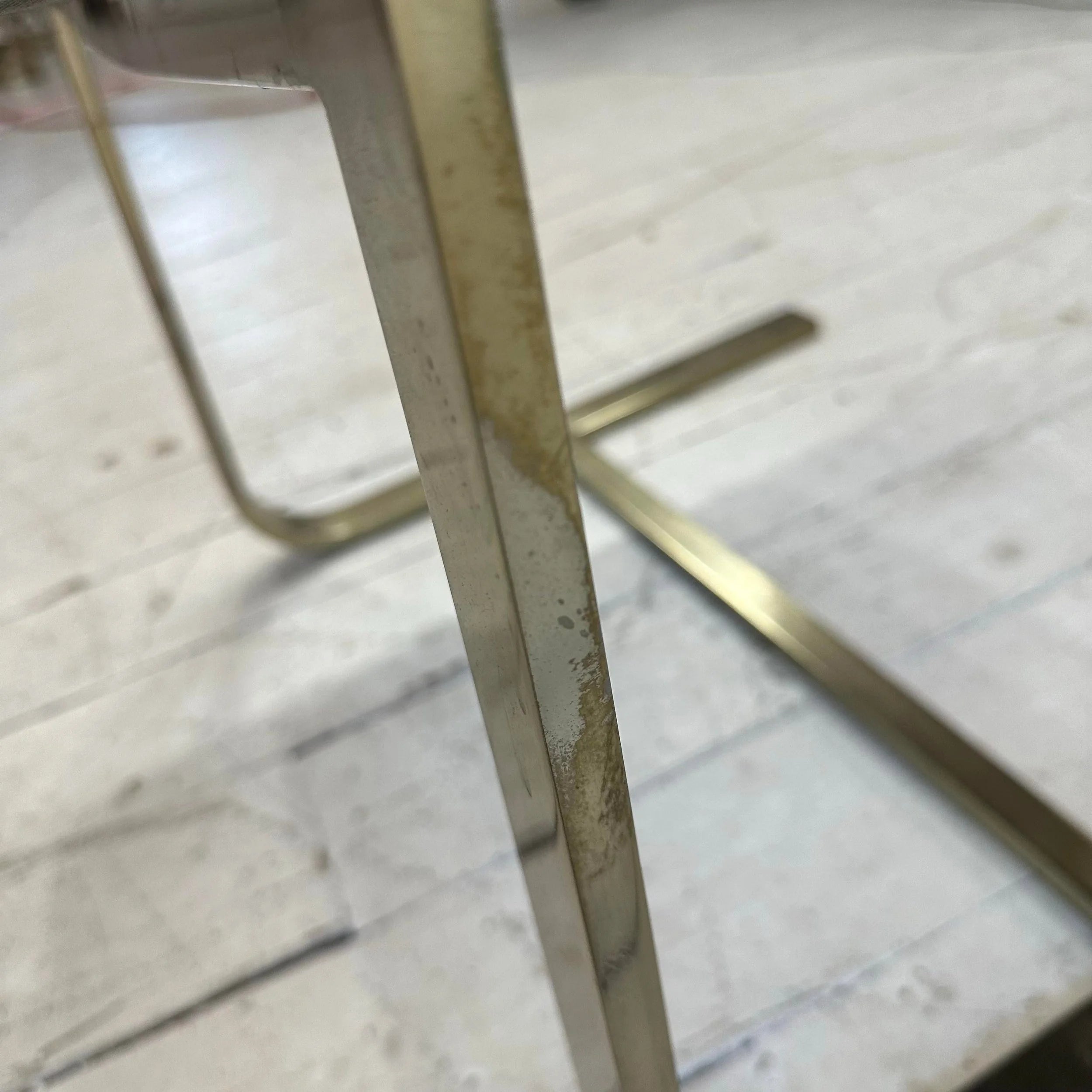 Glass and Brass Dining Set With Four Chairs Knoll Style Flat Bar Milo Baughman