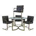 Glass and Brass Dining Set With Four Chairs Knoll Style Flat Bar Milo Baughman