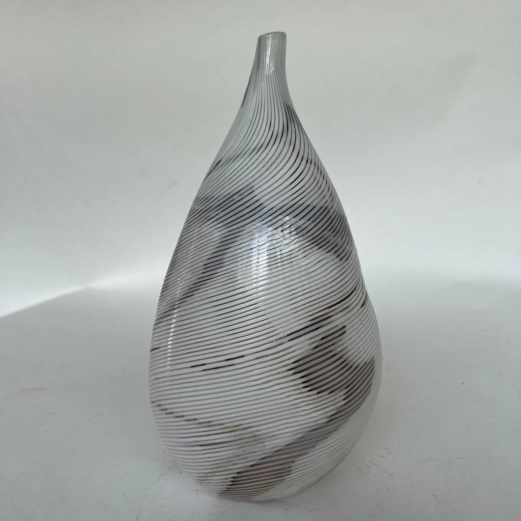 Hand Blown Glass Vase Swirled Lines Amazing Shape Signed