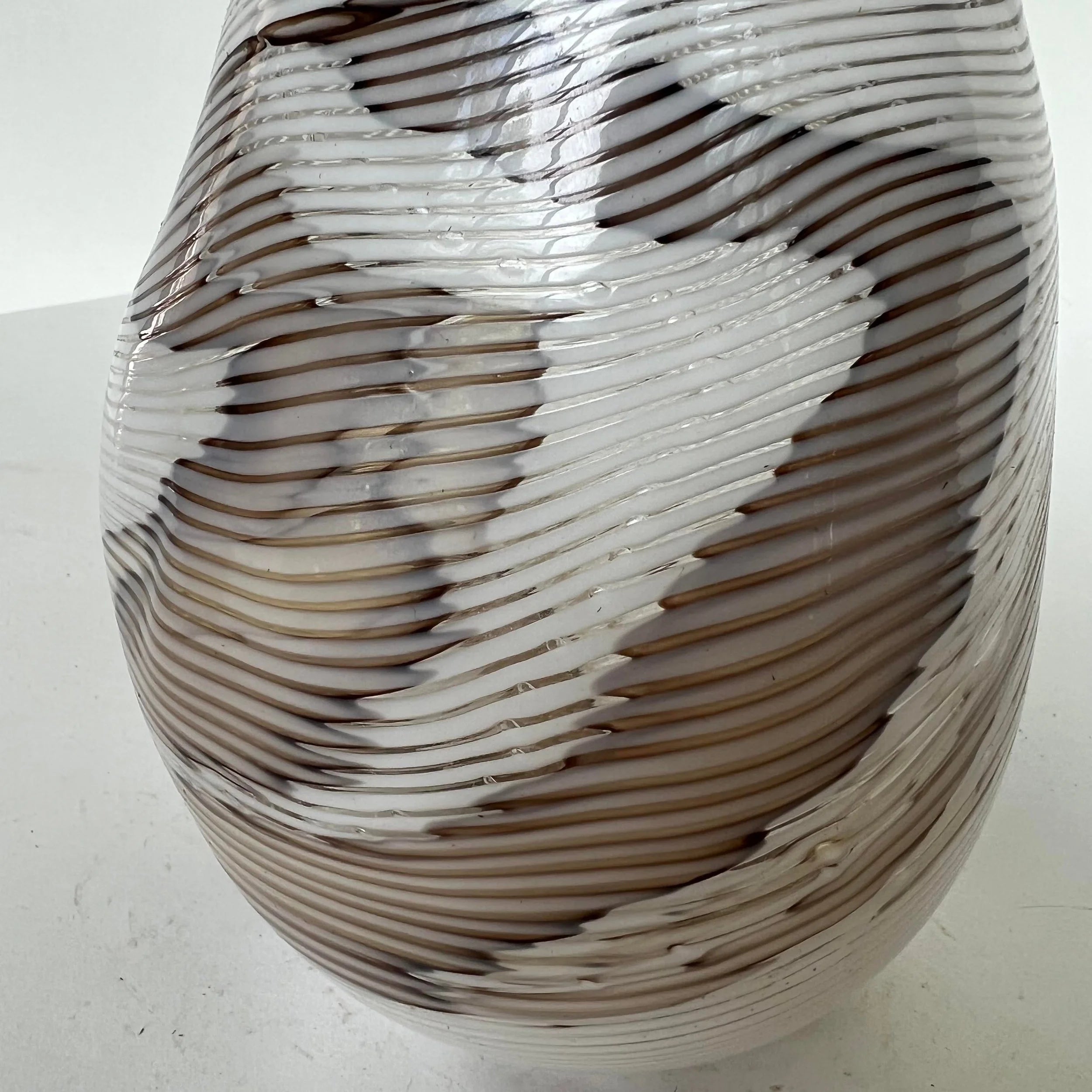 Hand Blown Glass Vase Swirled Lines Amazing Shape Signed