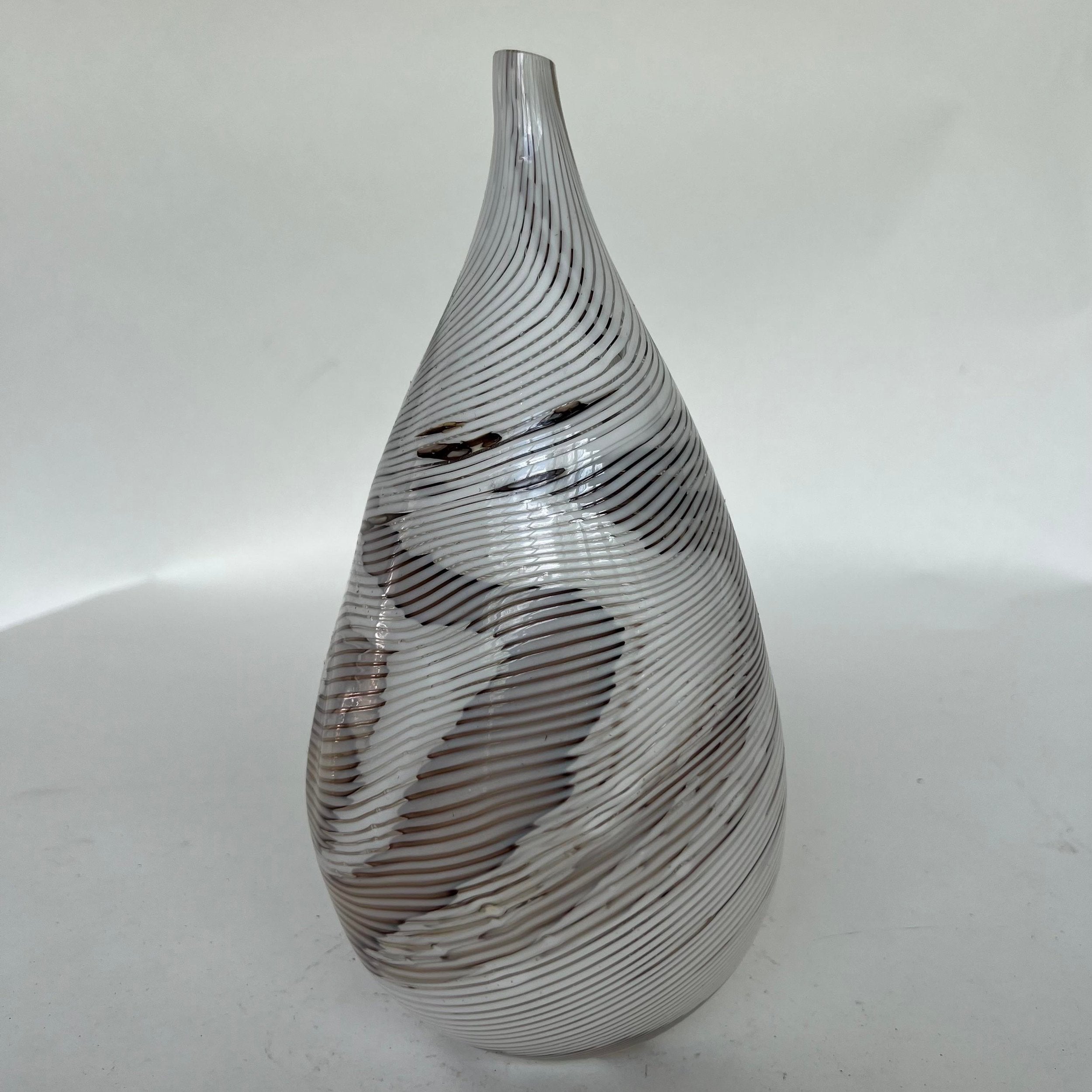 Hand Blown Glass Vase Swirled Lines Amazing Shape Signed