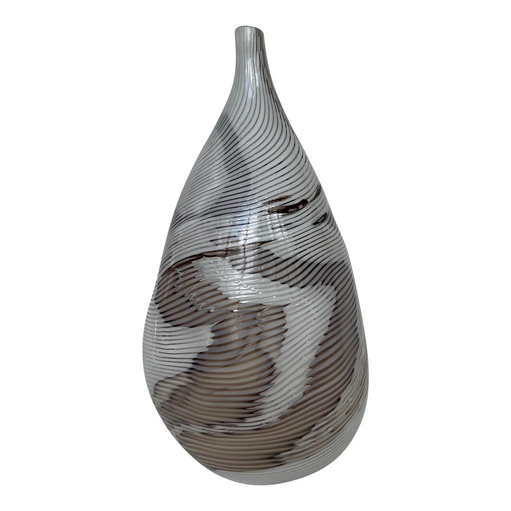 Hand Blown Glass Vase Swirled Lines Amazing Shape Signed