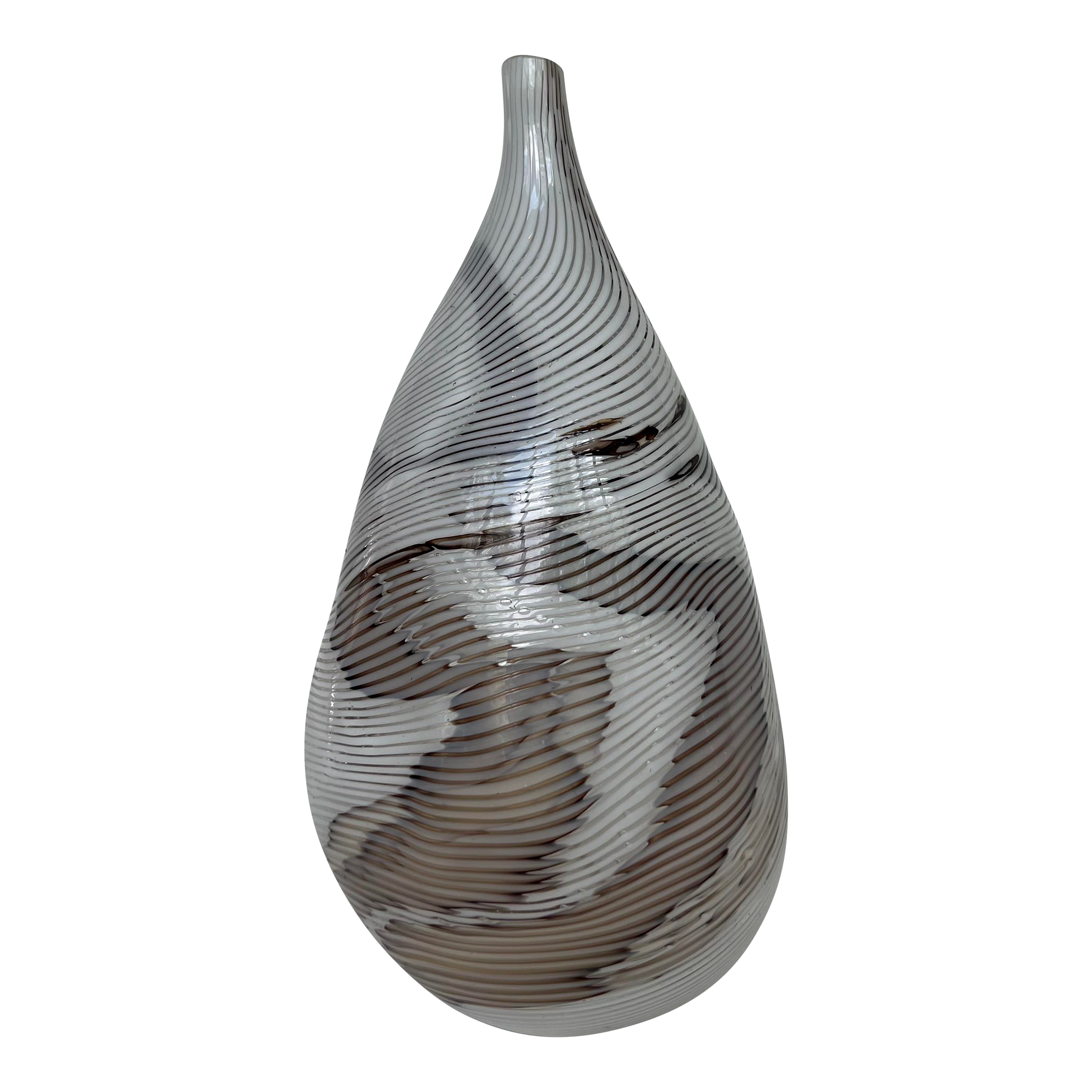 Hand Blown Glass Vase Swirled Lines Amazing Shape Signed