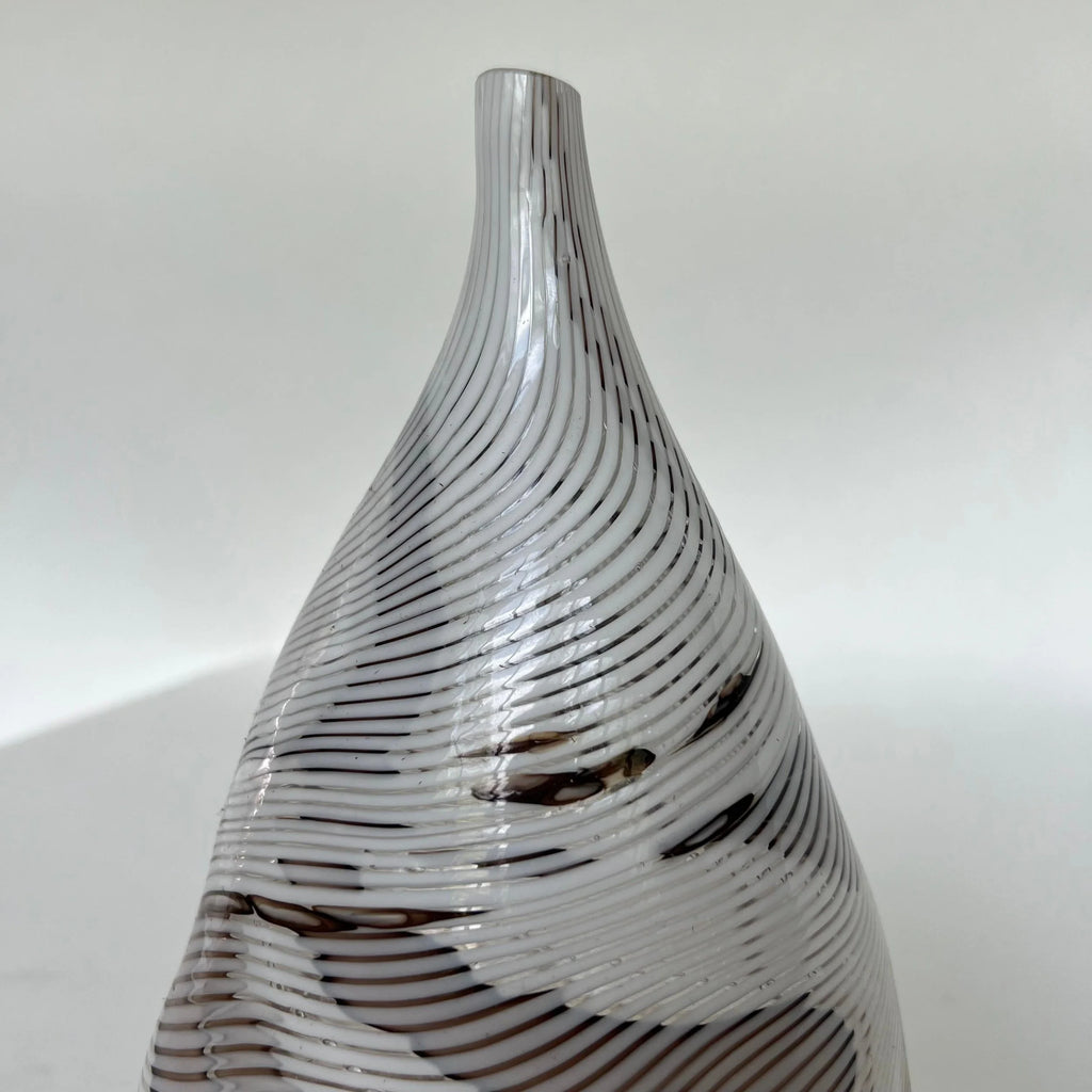 Hand Blown Glass Vase Swirled Lines Amazing Shape Signed
