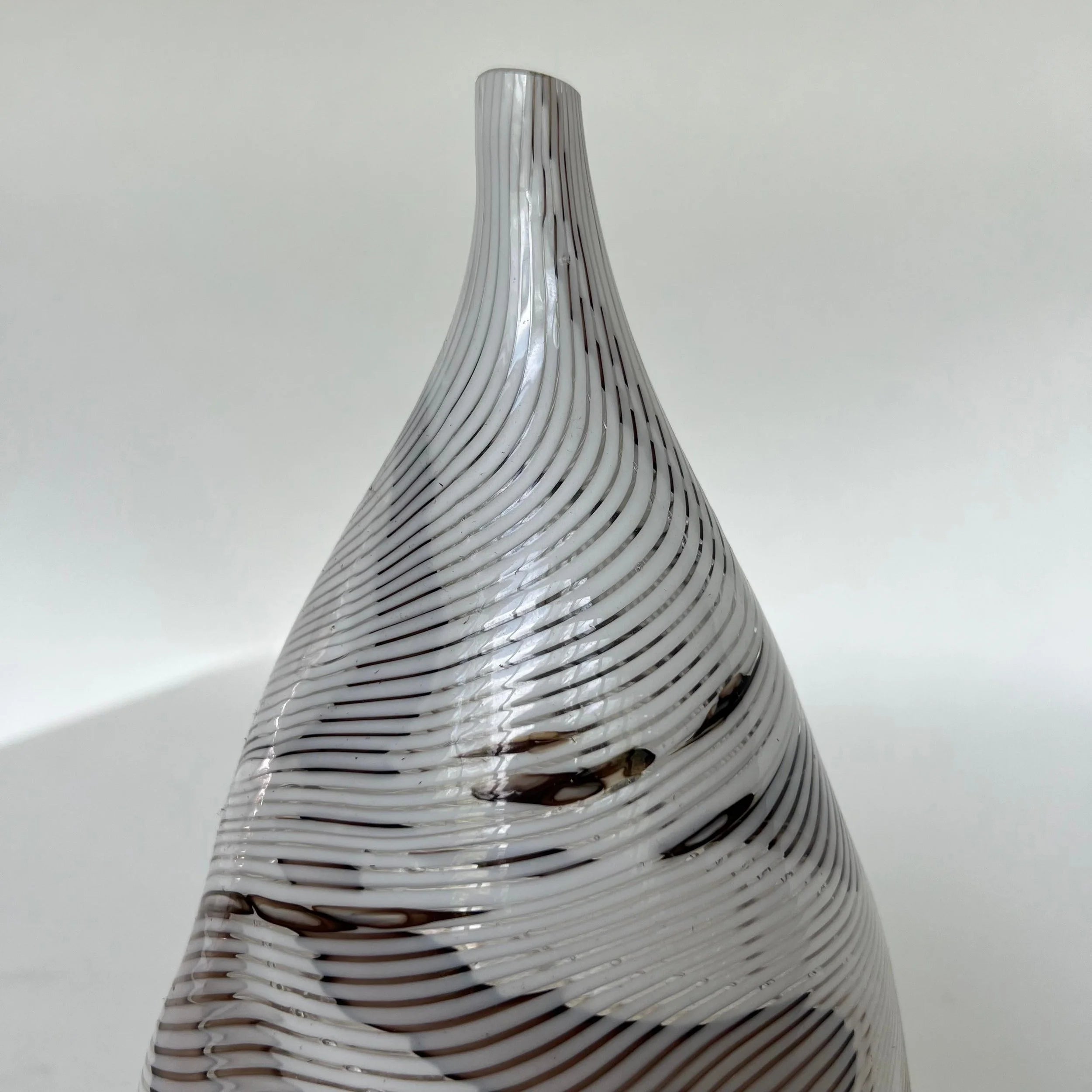 Hand Blown Glass Vase Swirled Lines Amazing Shape Signed