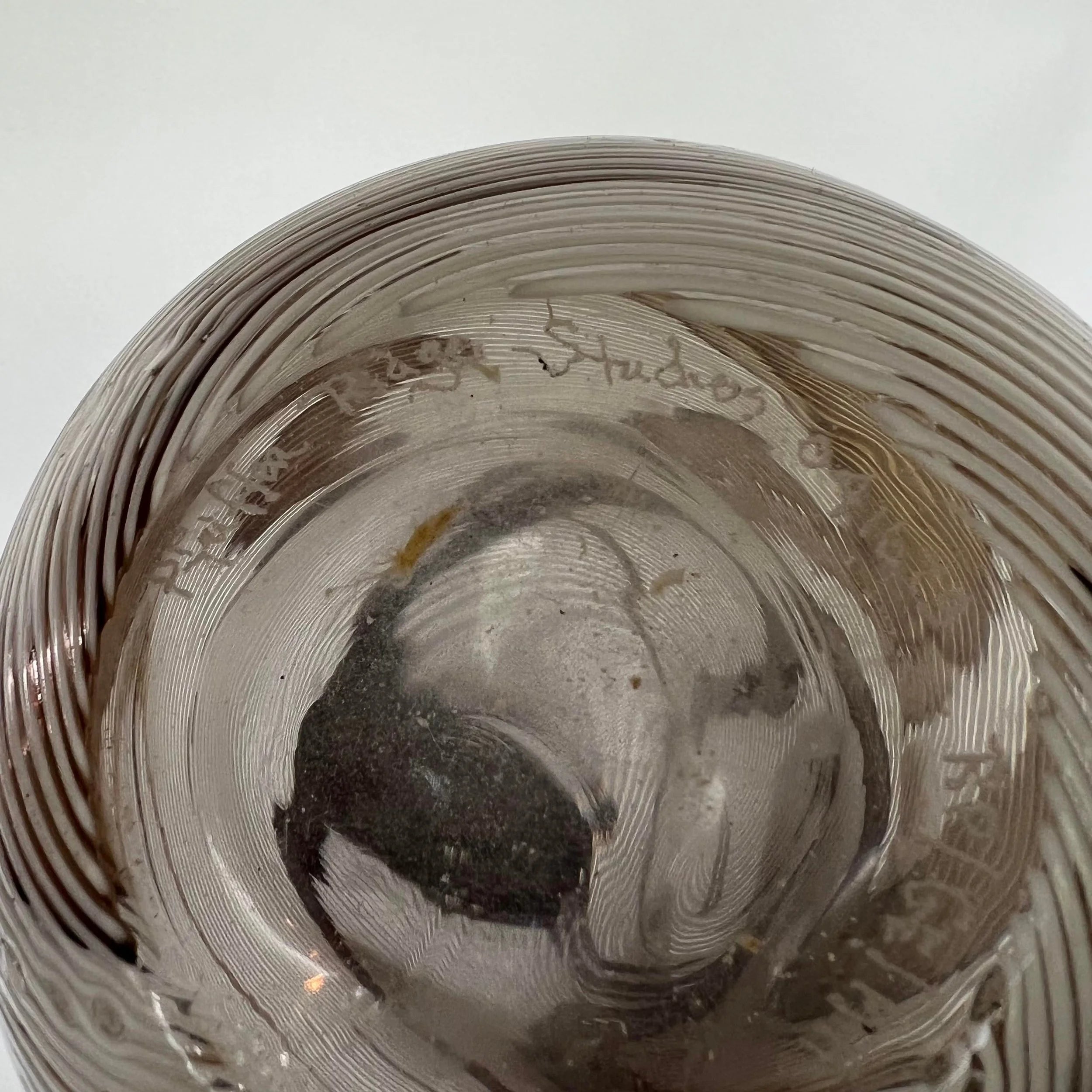 Hand Blown Glass Vase Swirled Lines Amazing Shape Signed