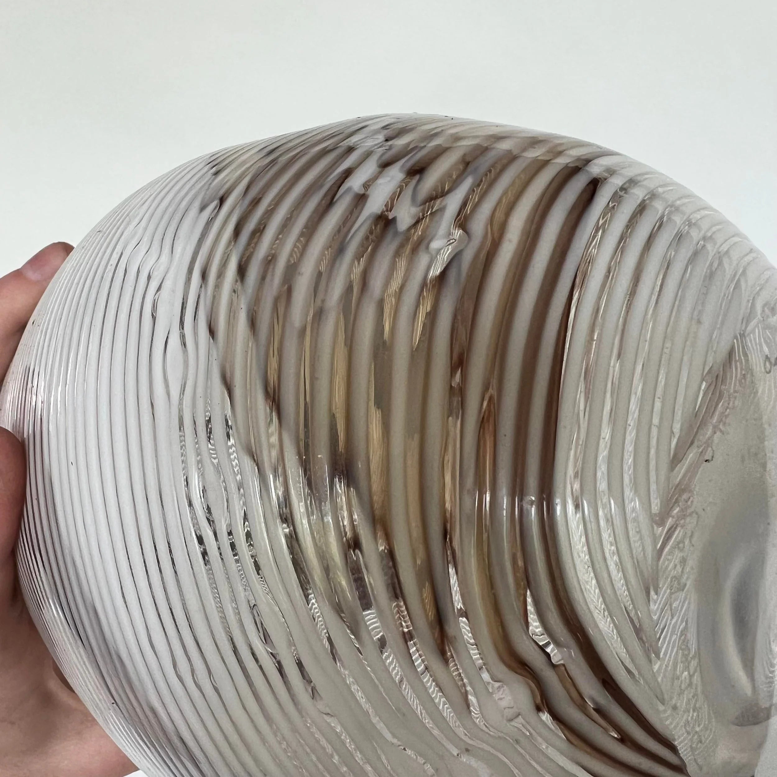 Hand Blown Glass Vase Swirled Lines Amazing Shape Signed