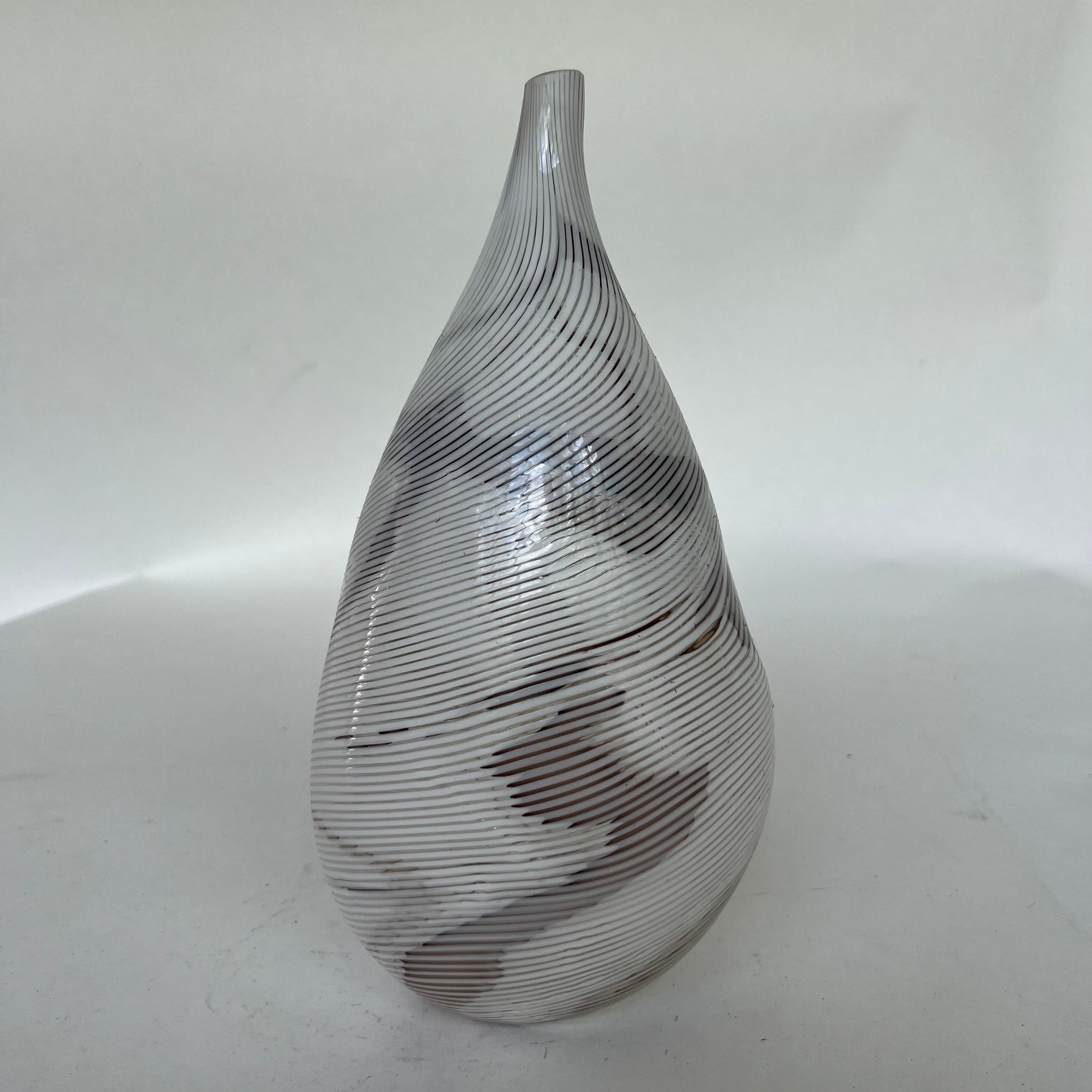 Hand Blown Glass Vase Swirled Lines Amazing Shape Signed