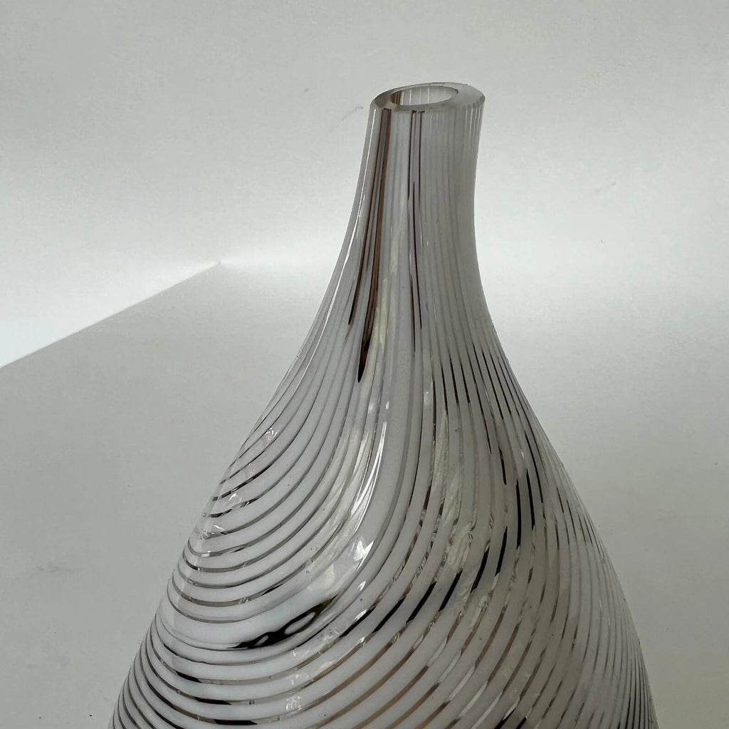 Hand Blown Glass Vase Swirled Lines Amazing Shape Signed