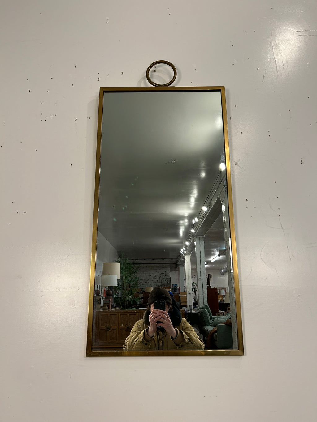 Hanging Brass Wall Mirror Brass With Ring at Top