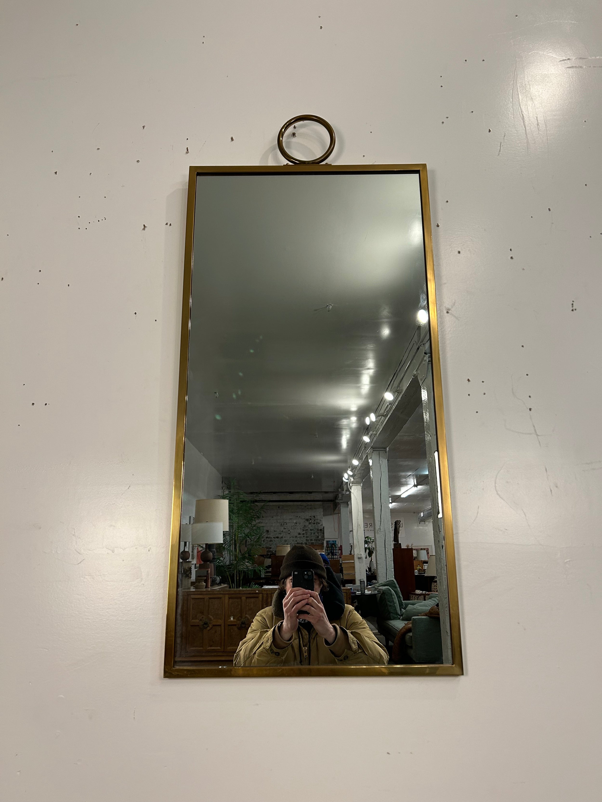Hanging Brass Wall Mirror Brass With Ring at Top