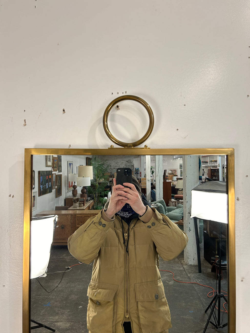 Hanging Brass Wall Mirror Brass With Ring at Top