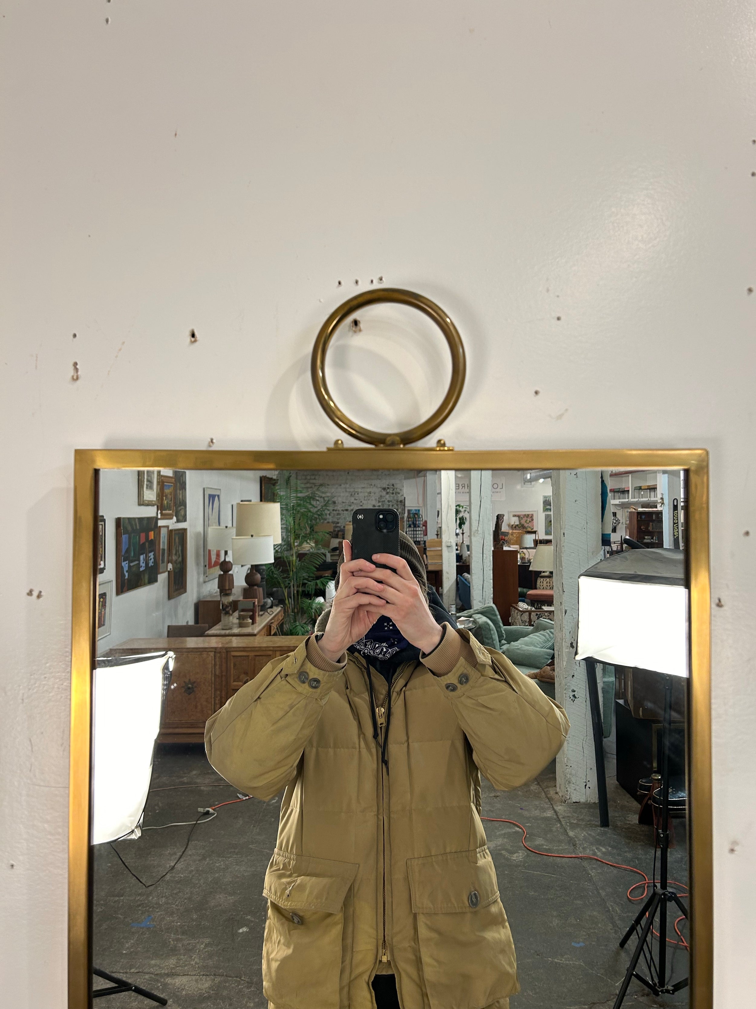 Hanging Brass Wall Mirror Brass With Ring at Top