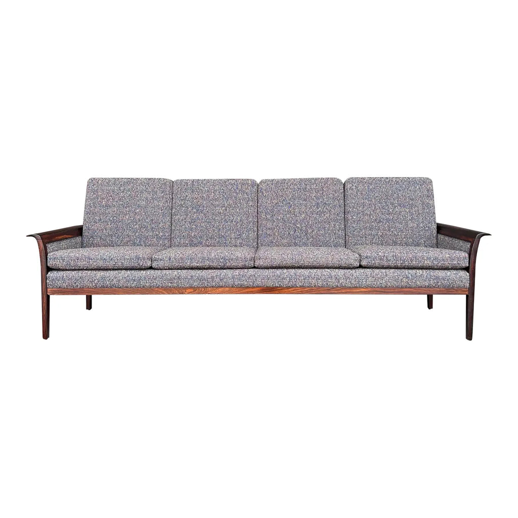 Hans Olsen Solid Rosewood Curved Arm Sofa