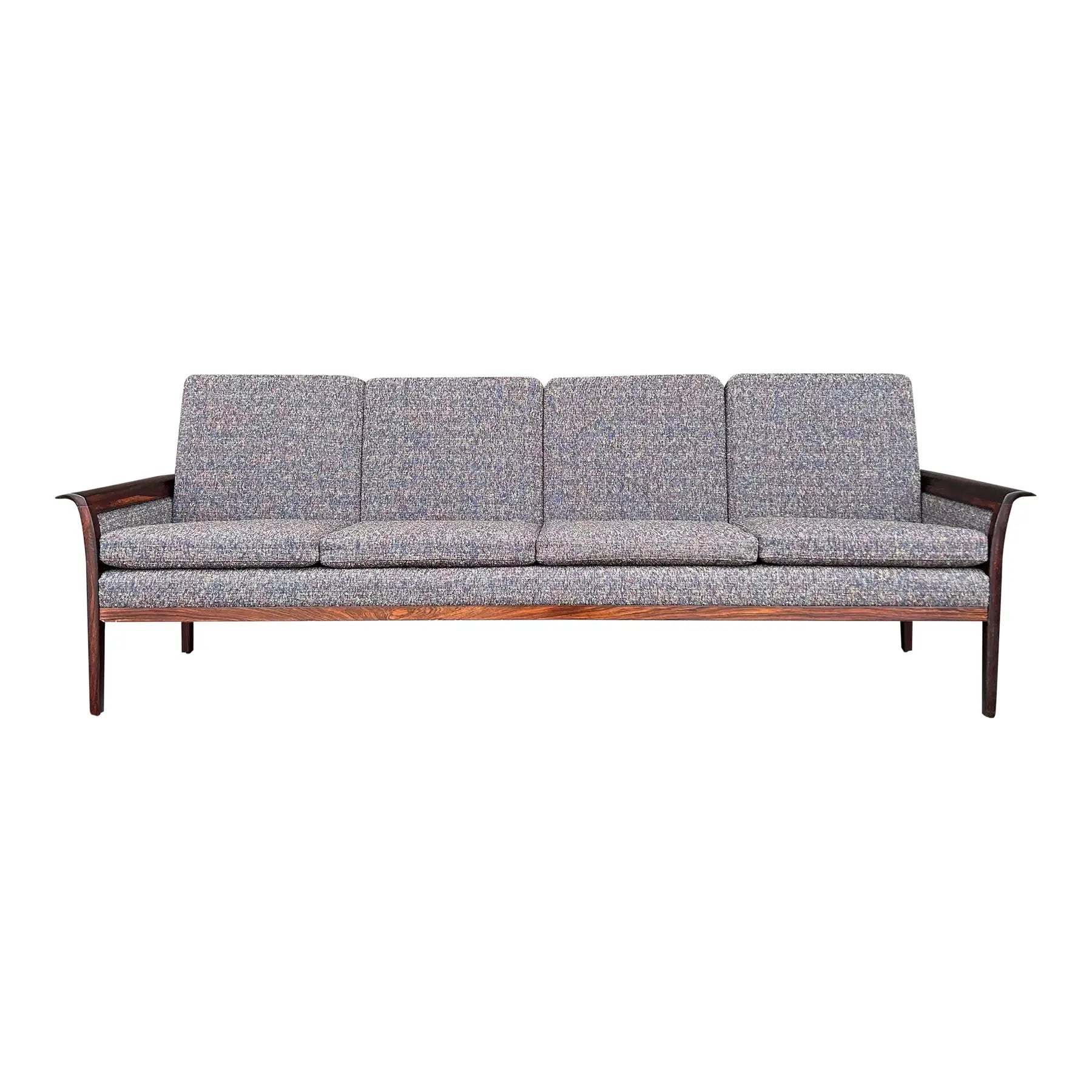 Hans Olsen Solid Rosewood Curved Arm Sofa