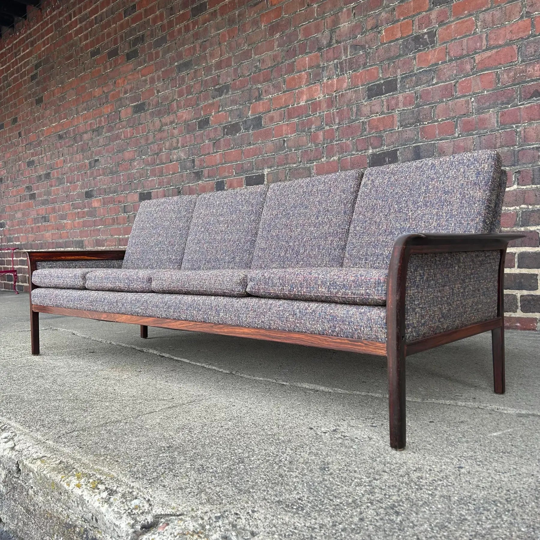 Hans Olsen Solid Rosewood Curved Arm Sofa