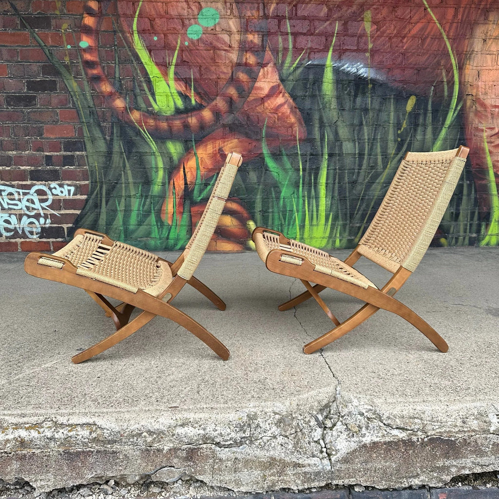 Hans Werner Style Danish Cord Wrapped Folding Chairs