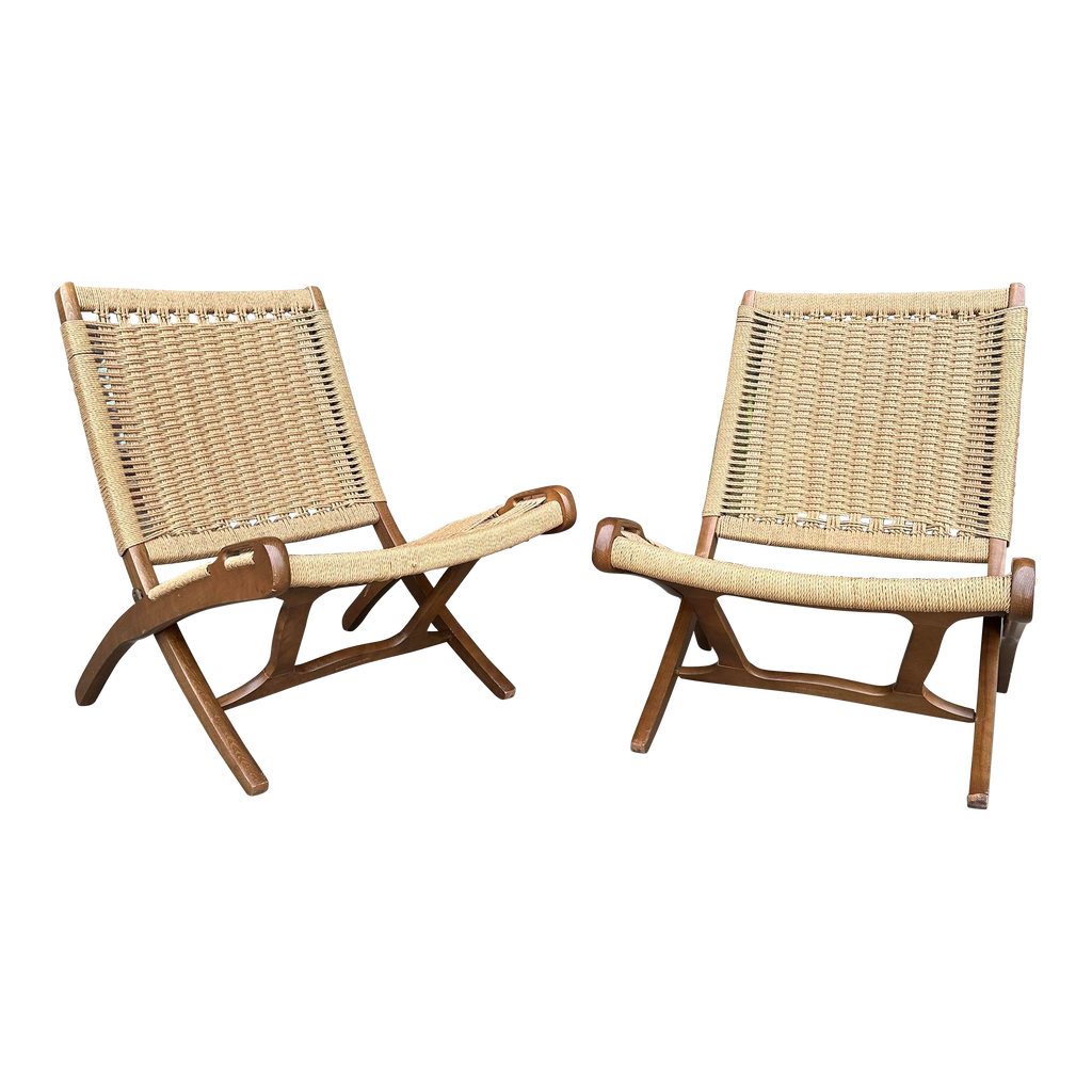 Hans Werner Style Danish Cord Wrapped Folding Chairs