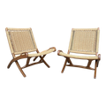 Hans Werner Style Danish Cord Wrapped Folding Chairs