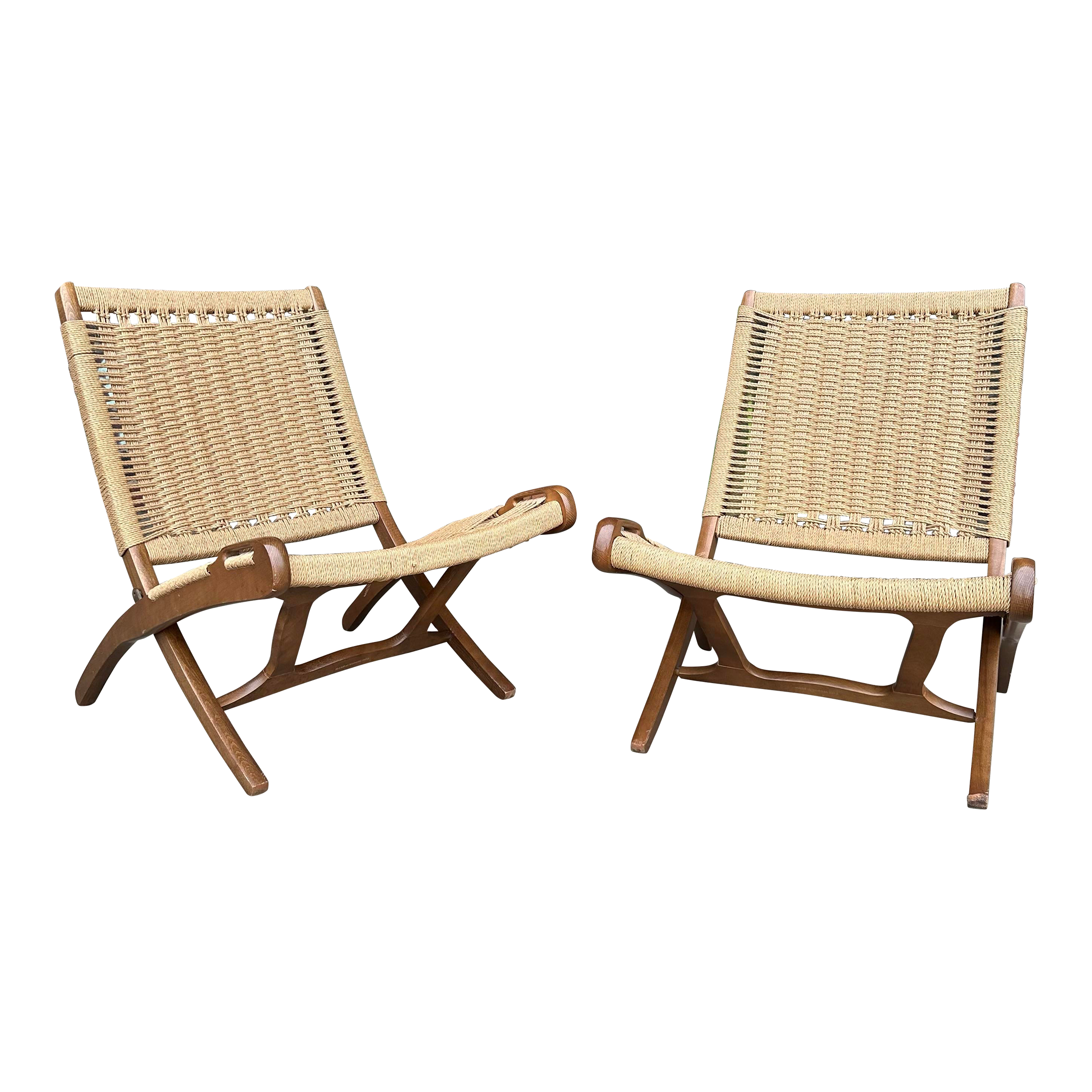 Hans Werner Style Danish Cord Wrapped Folding Chairs