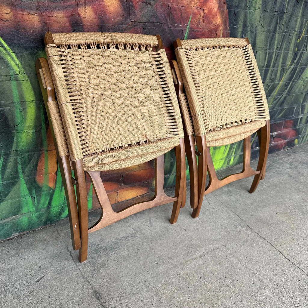 Hans Werner Style Danish Cord Wrapped Folding Chairs