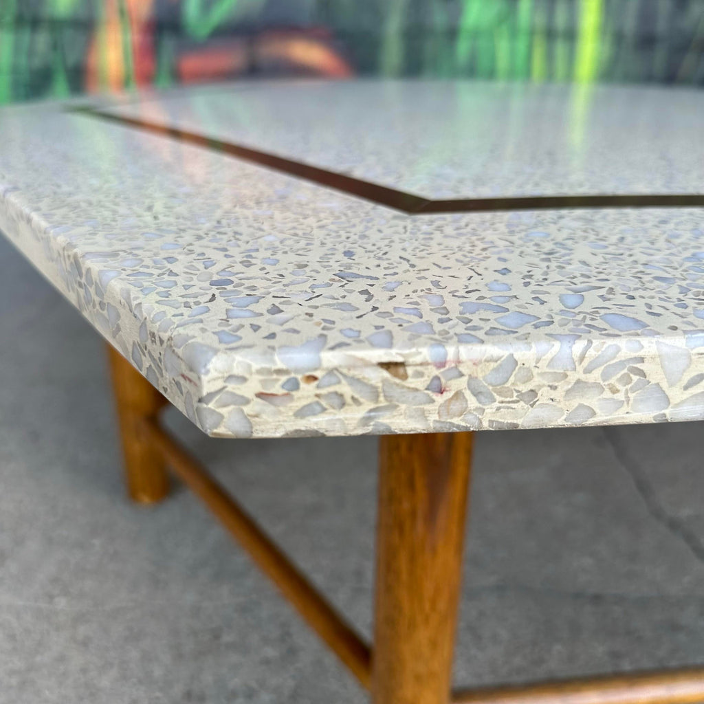 Harvey Probber Hexagonal Terrazzo With Brass Inlay Coffee Table