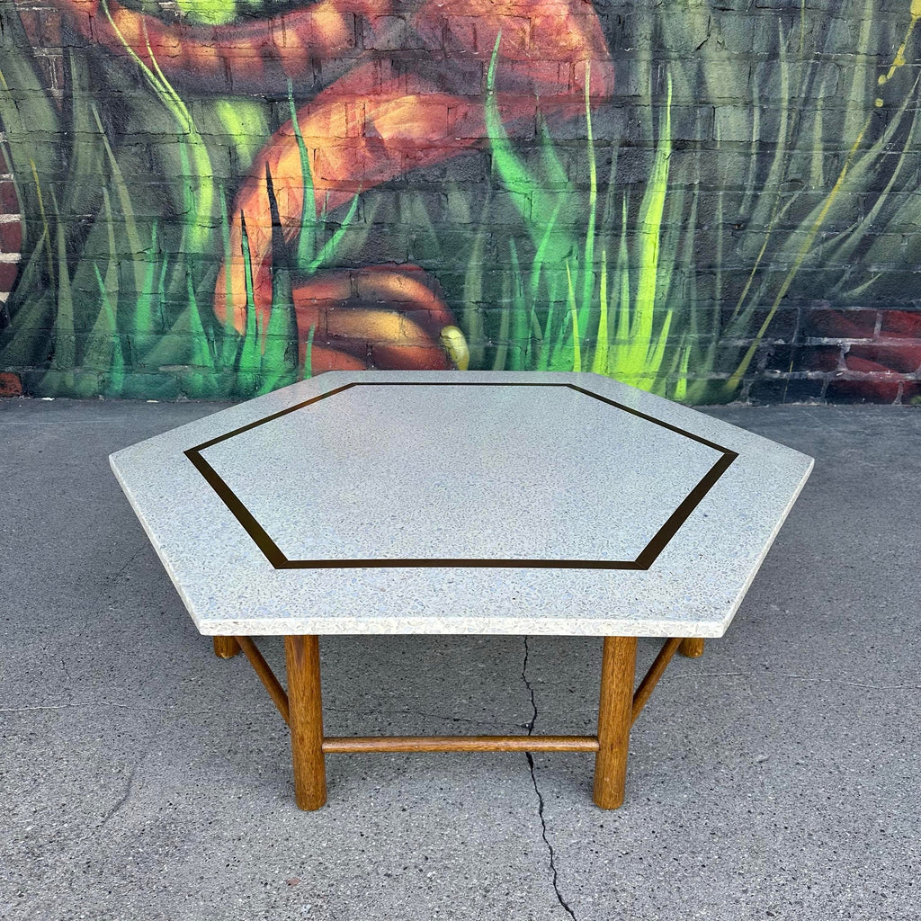 Harvey Probber Hexagonal Terrazzo With Brass Inlay Coffee Table