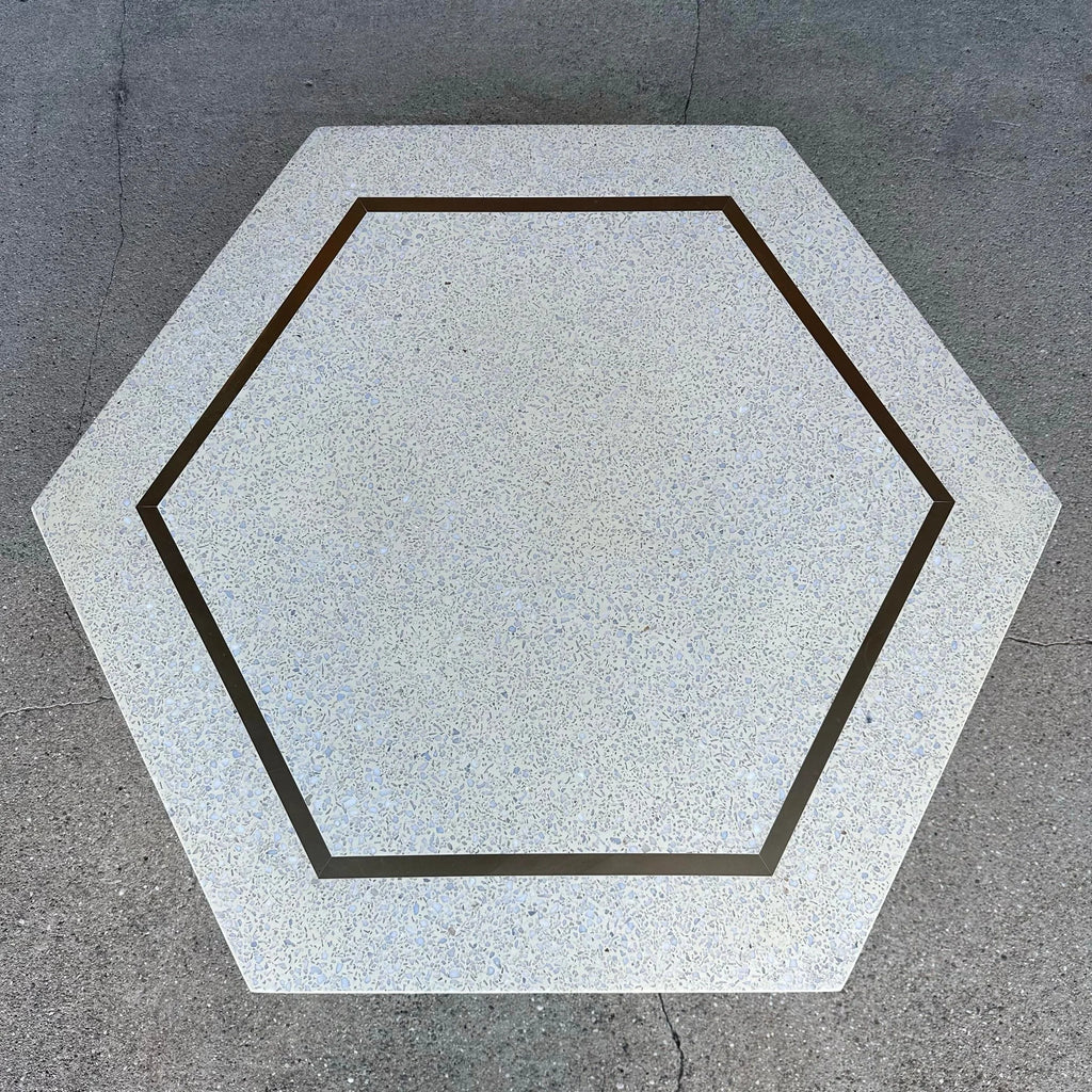 Harvey Probber Hexagonal Terrazzo With Brass Inlay Coffee Table