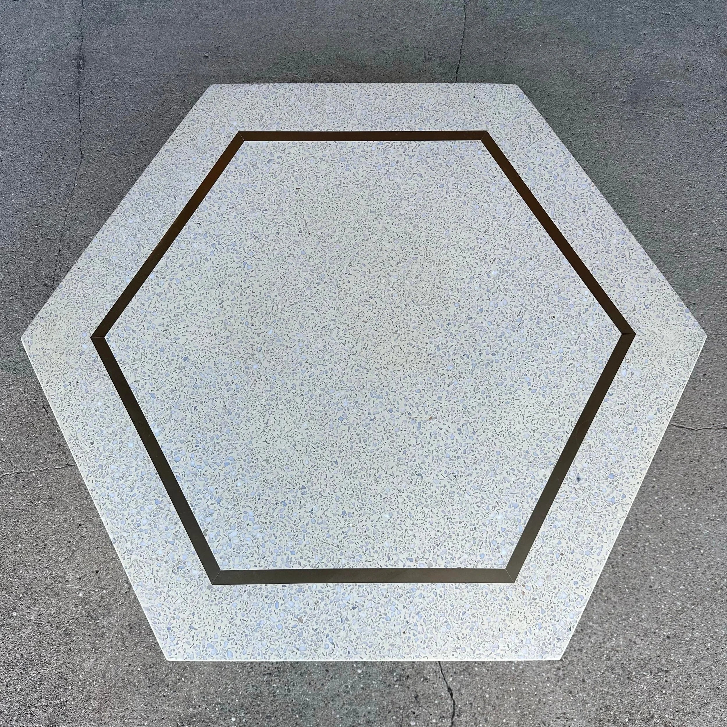Harvey Probber Hexagonal Terrazzo With Brass Inlay Coffee Table