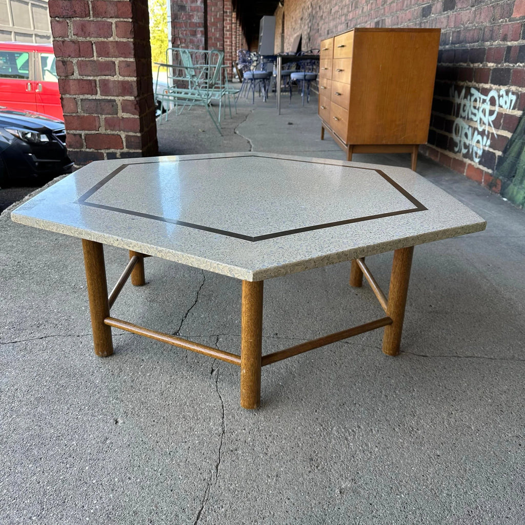 Harvey Probber Hexagonal Terrazzo With Brass Inlay Coffee Table