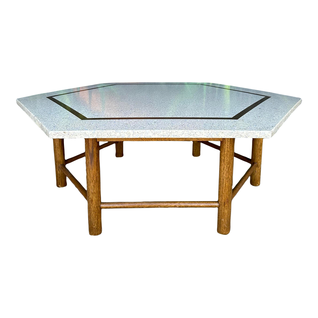 Harvey Probber Hexagonal Terrazzo With Brass Inlay Coffee Table