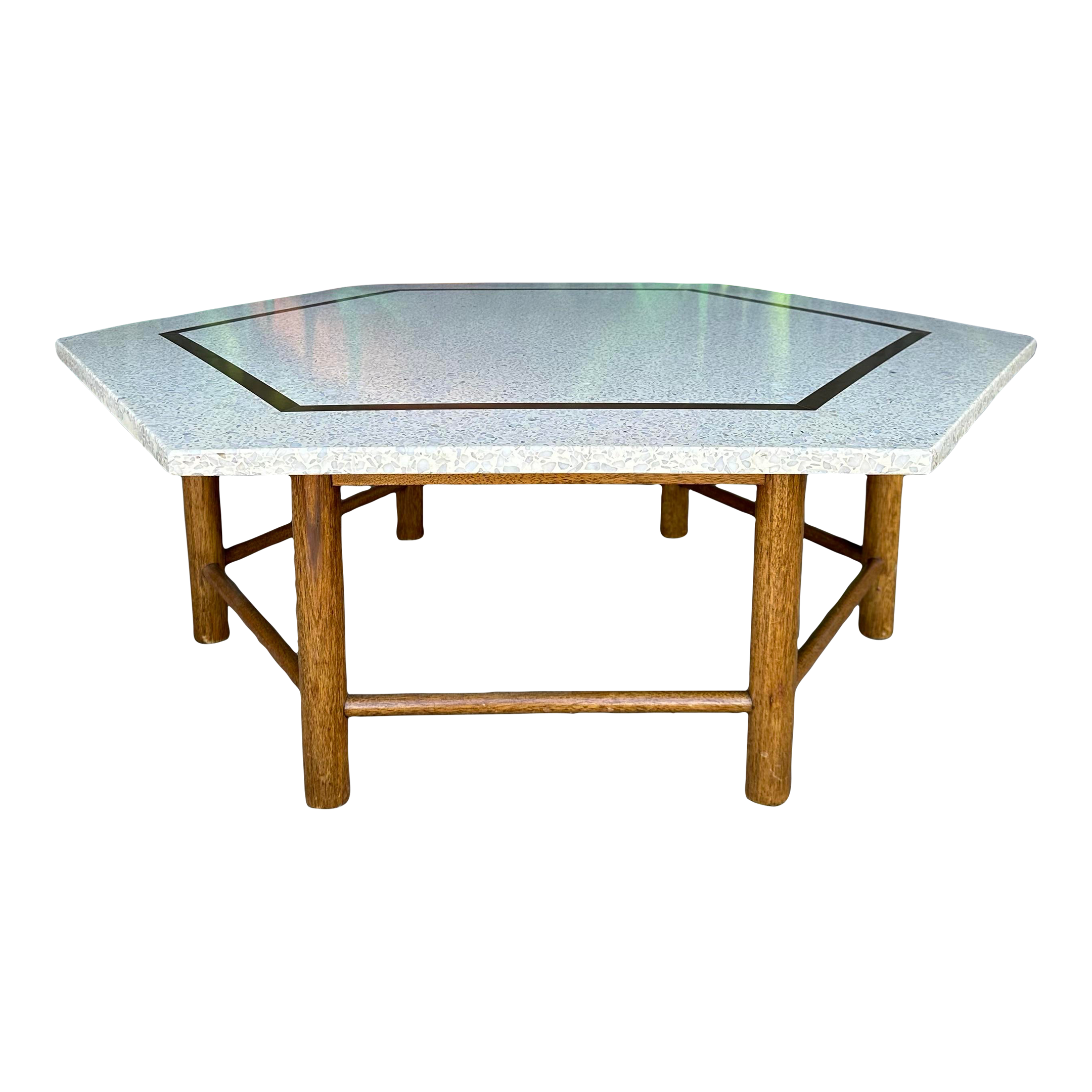 Harvey Probber Hexagonal Terrazzo With Brass Inlay Coffee Table