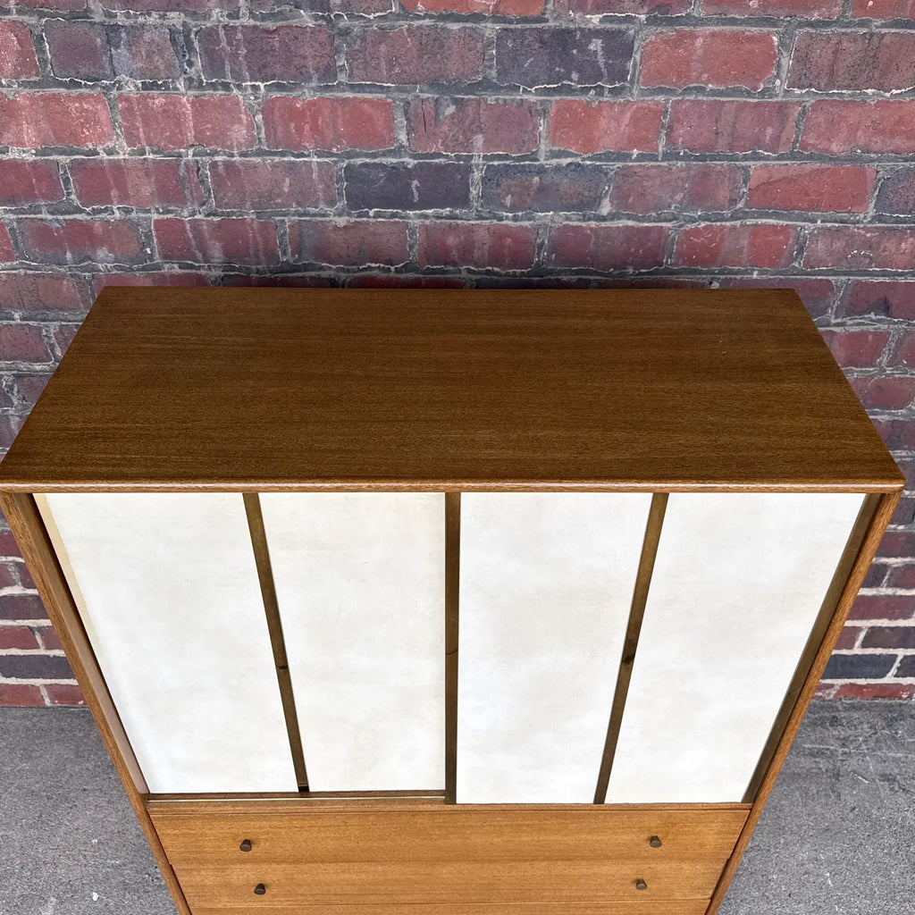 Harvey Probber Mid-Century Modern Tall Chest Crafted in Mahogany Leather and Brass-Accented