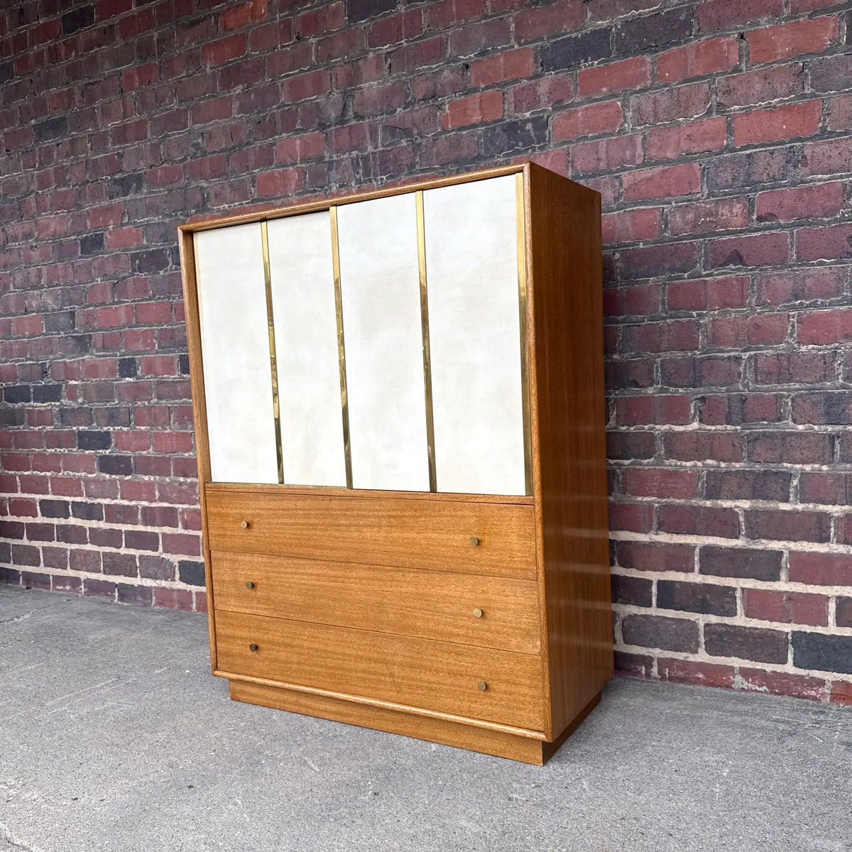 Harvey Probber Mid-Century Modern Tall Chest Crafted in Mahogany Leather and Brass-Accented