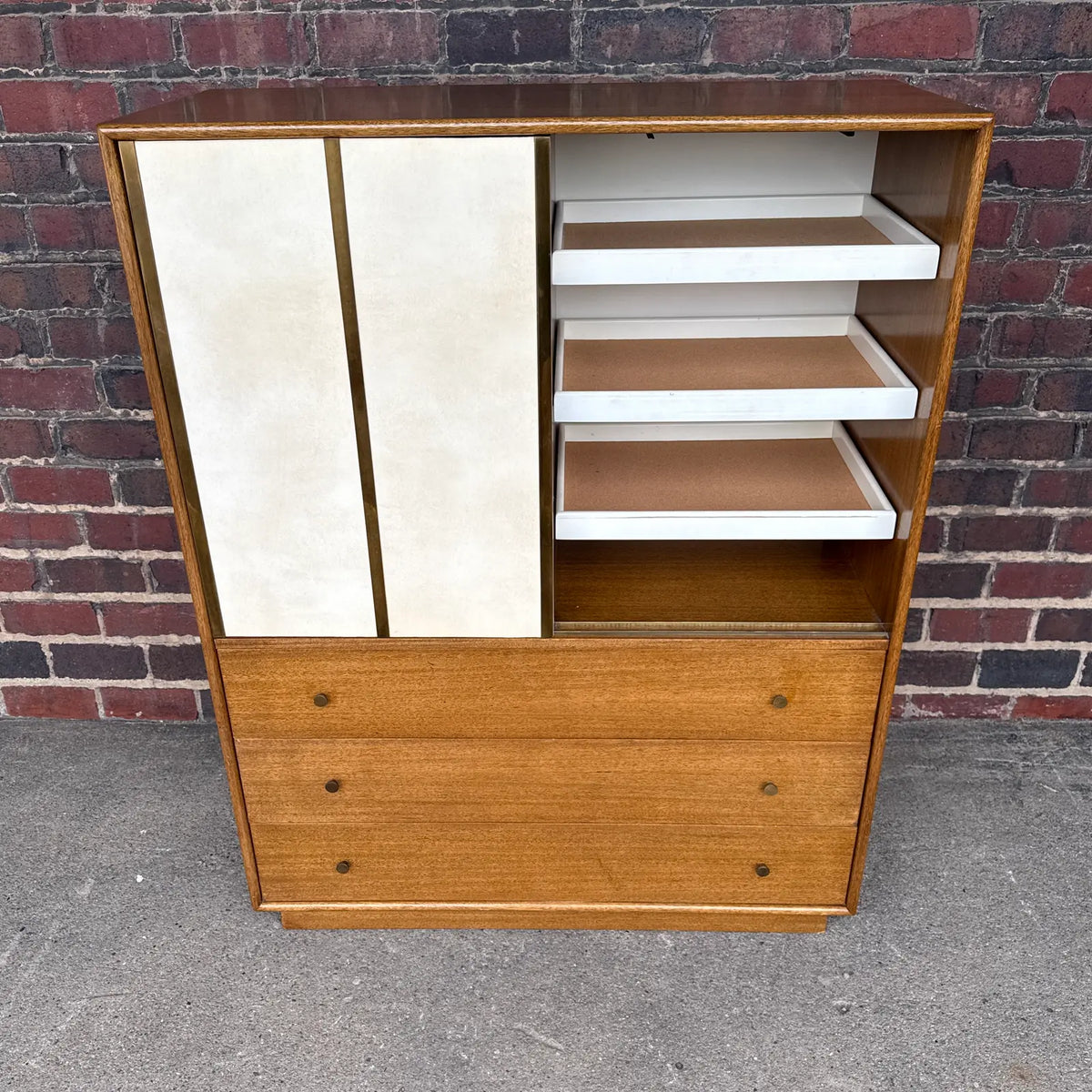 Harvey Probber Mid-Century Modern Tall Chest Crafted in Mahogany Leather and Brass-Accented