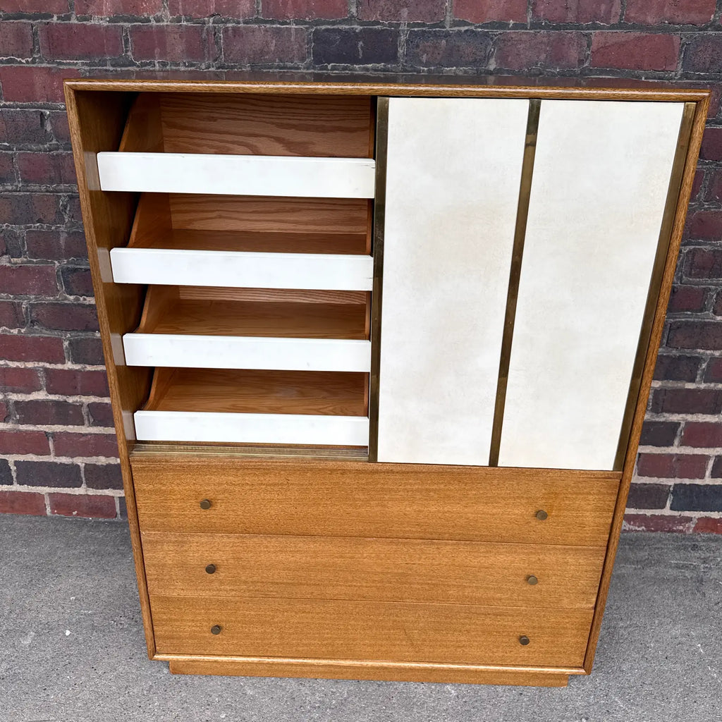 Harvey Probber Mid-Century Modern Tall Chest Crafted in Mahogany Leather and Brass-Accented