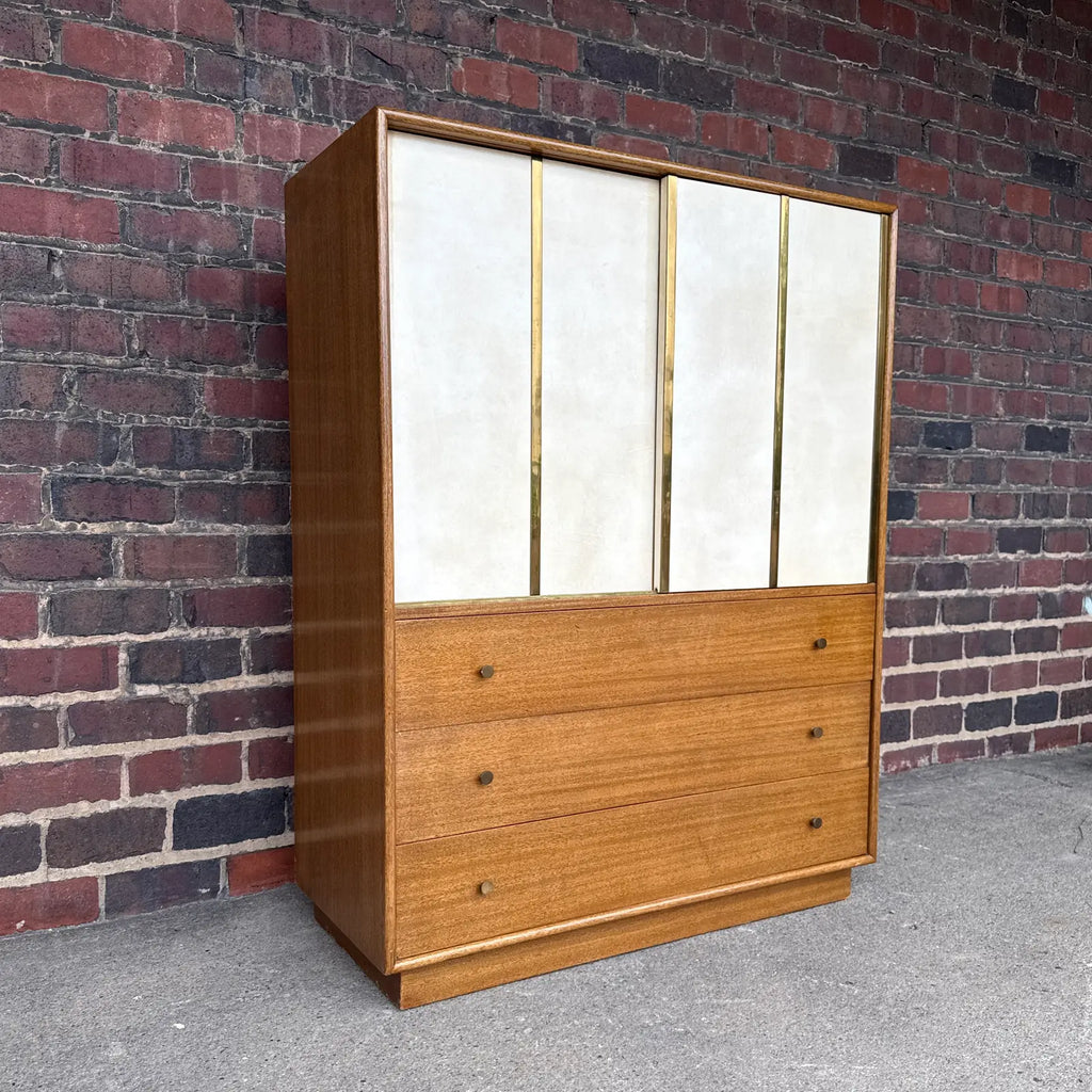 Harvey Probber Mid-Century Modern Tall Chest Crafted in Mahogany Leather and Brass-Accented