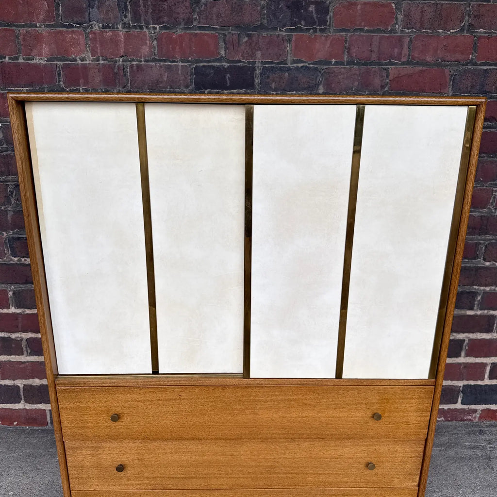 Harvey Probber Mid-Century Modern Tall Chest Crafted in Mahogany Leather and Brass-Accented