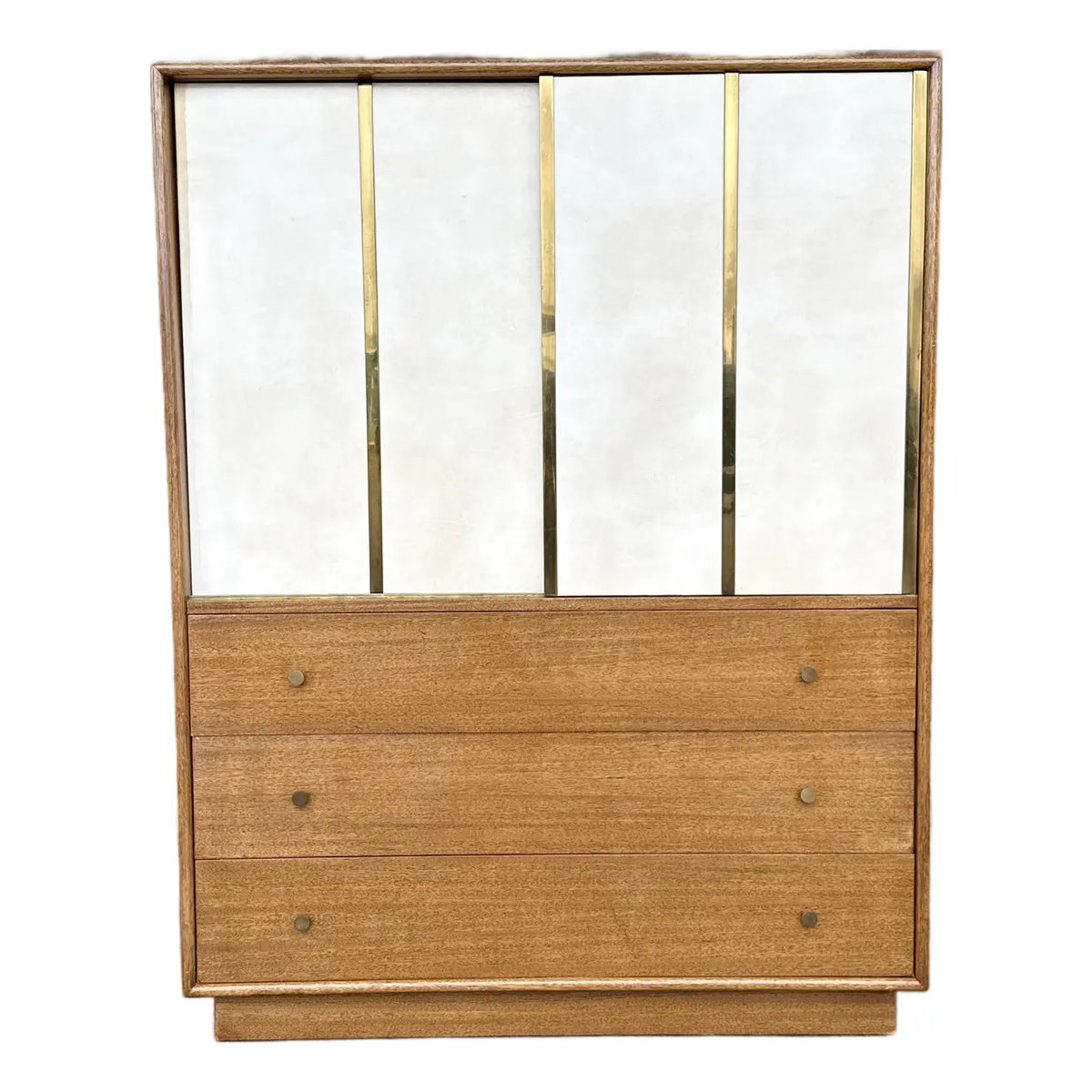 Harvey Probber Mid-Century Modern Tall Chest Crafted in Mahogany Leather and Brass-Accented