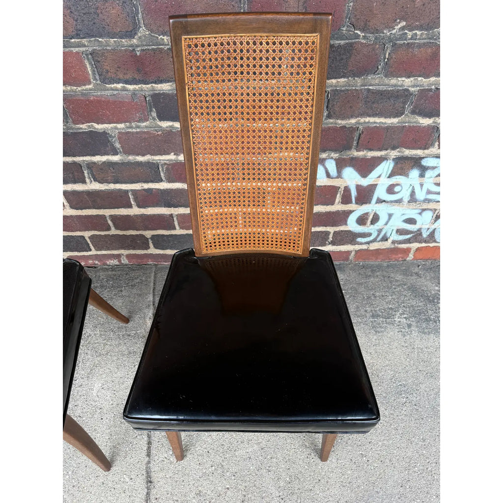Harvey Probber Set of 6 Patent Leather and Cane Dining Chairs