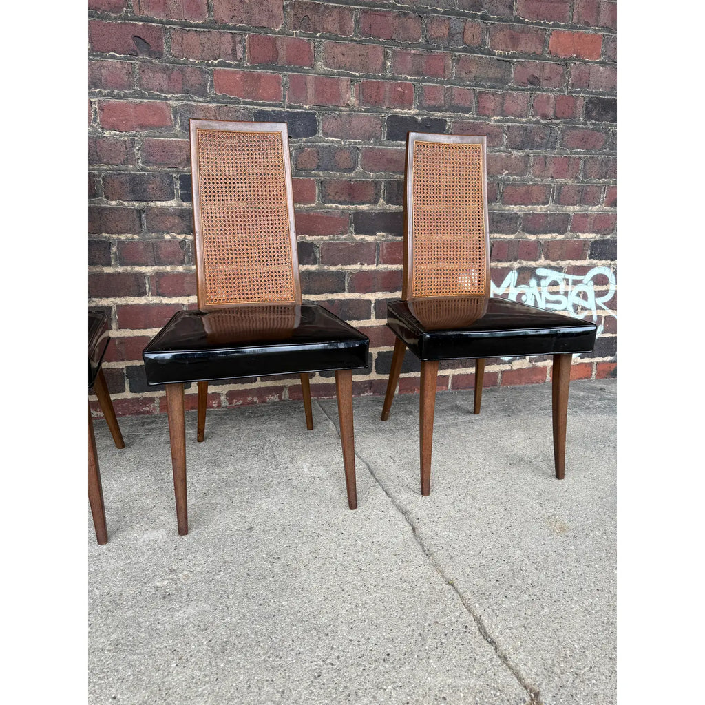 Harvey Probber Set of 6 Patent Leather and Cane Dining Chairs