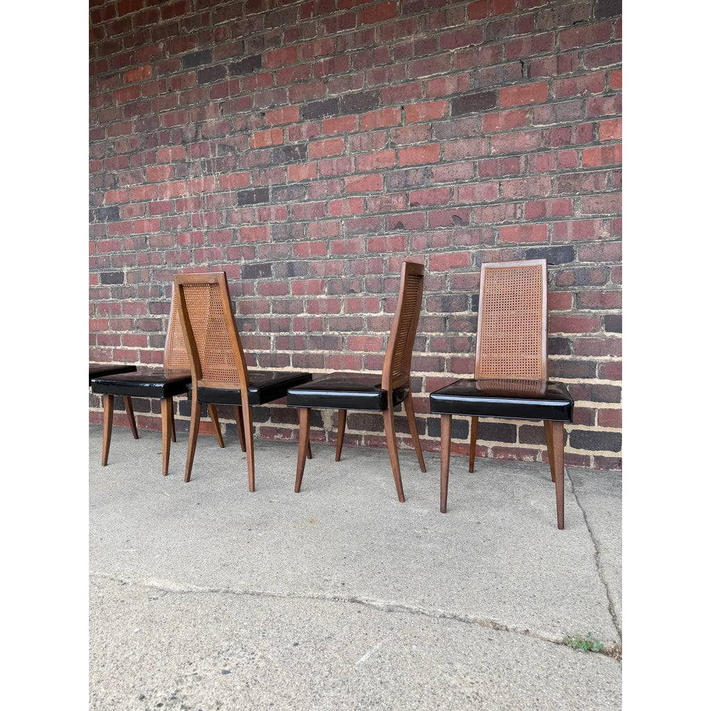 Harvey Probber Set of 6 Patent Leather and Cane Dining Chairs